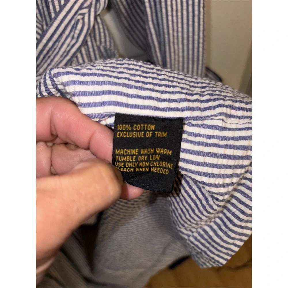 Brooks Brothers Robe Men's M Blue White Seersucker Striped Belted Preppy Classic